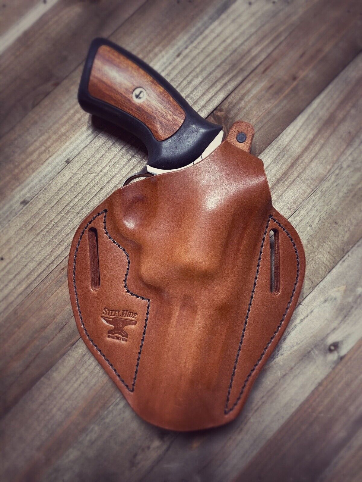 Smith & Wesson L Frame 686 Revolver Leather Thumb Break Pancake Holster