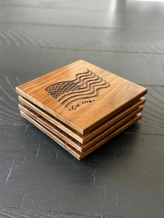Patriotic American Flag Walnut Coasters- Set of 4