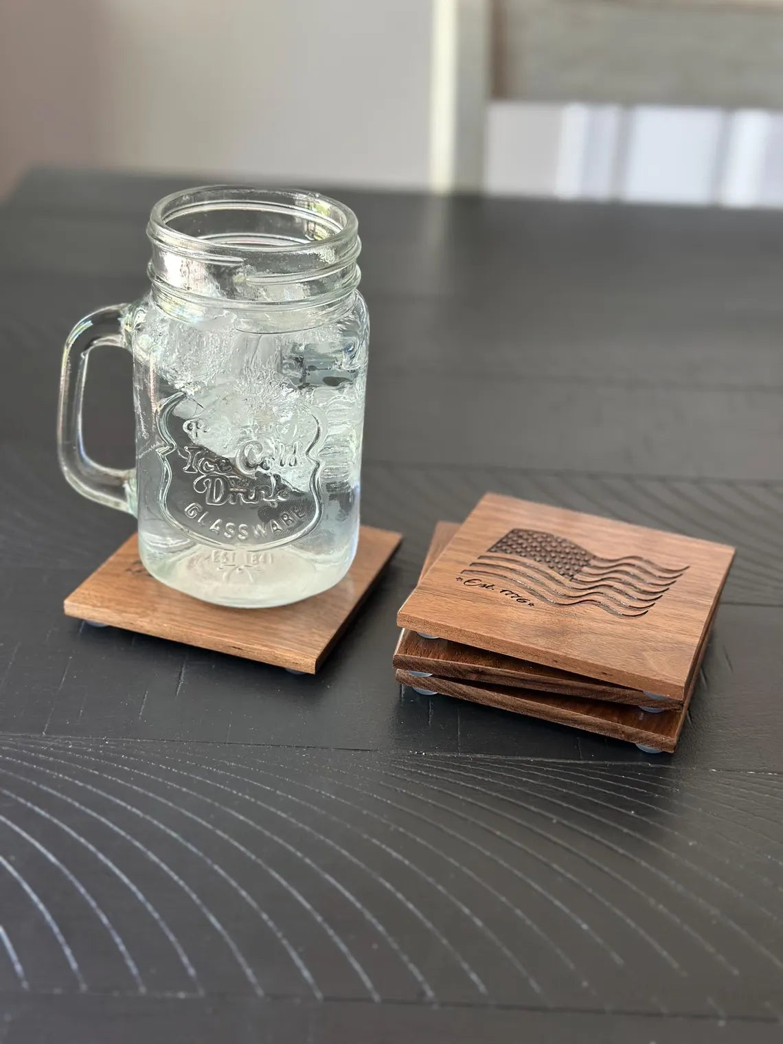 Patriotic American Flag Walnut Coasters- Set of 4