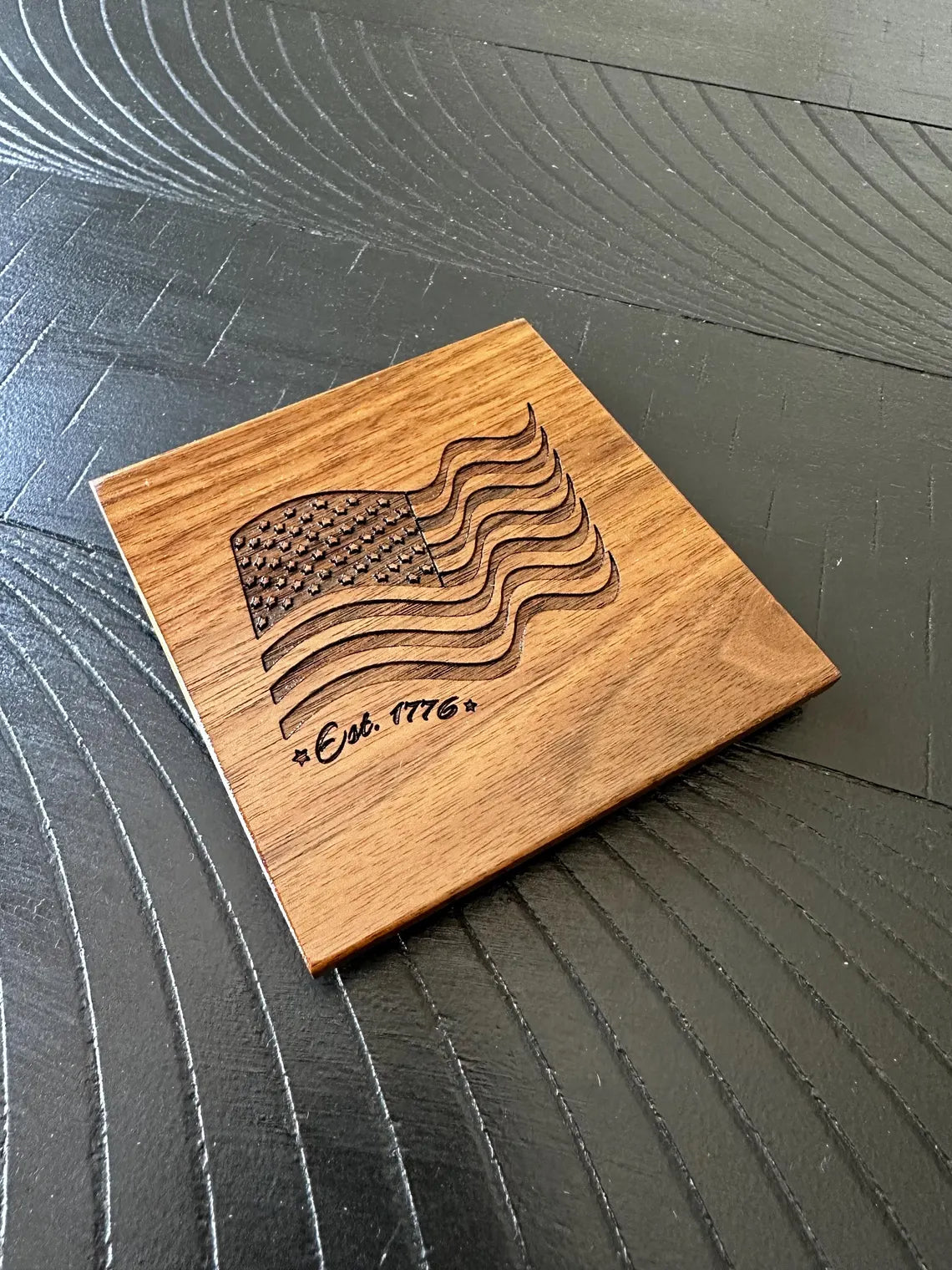 Patriotic American Flag Walnut Coasters- Set of 4