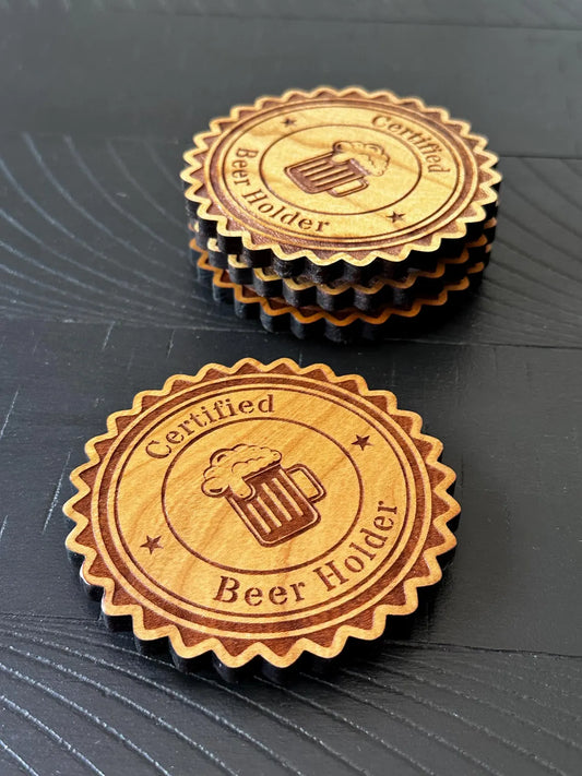 Cherry Wood Certified Beer Holder Coasters