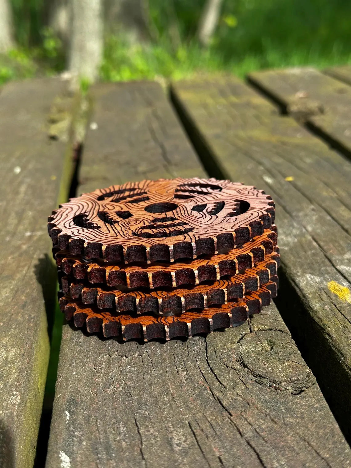 Cherry Wood Gear-Inspired Coasters